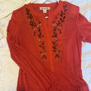 Embroidered Burnt Orange Long Sleeve Top